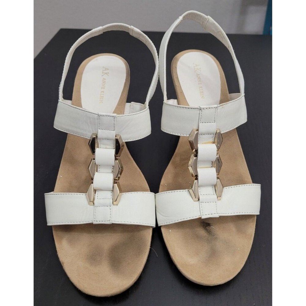 Anne Klein Women’s Wedge Sandals Strappy Color White Size 9 M Leather Slingback
